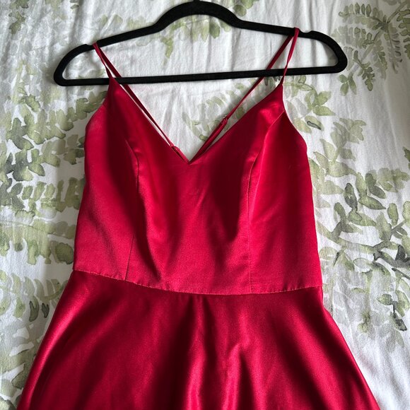 David's Bridal Red Full Length Prom Gown with Pockets - Picture 3 of 5